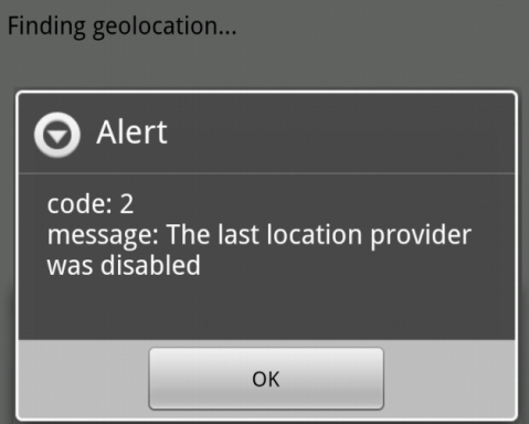 error message from Geolocation Api in AVD